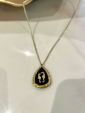Vintage Gold & Black Seahorse Pendant Necklace